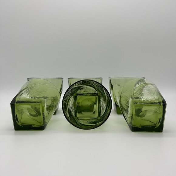 Vintage MCM Hazel-Atlas Pebblestone Green Flat Juice Whiskey Glasses - Set of 6 - Picture 8 of 8